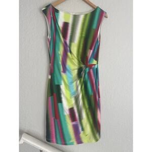 Suzi Chin by Maggie Boutique Dress Green Purple Watercolor Artsy Wrap Colorful